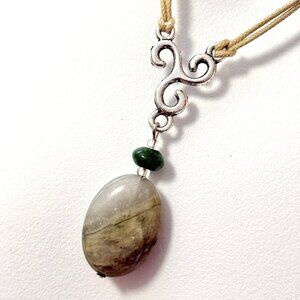 2/$20, Natural Dark Green Jasper Cord Necklace, Genuine Gemstone Necklace